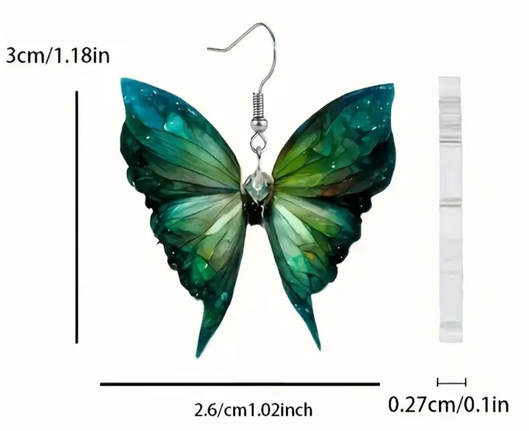 Acrylic Green Butterfly Design Drop Dangle Earrings