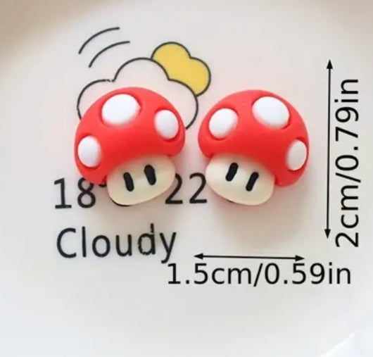 Acrylic Super Mario Mushroom Inspired Video Game Stud Earrings