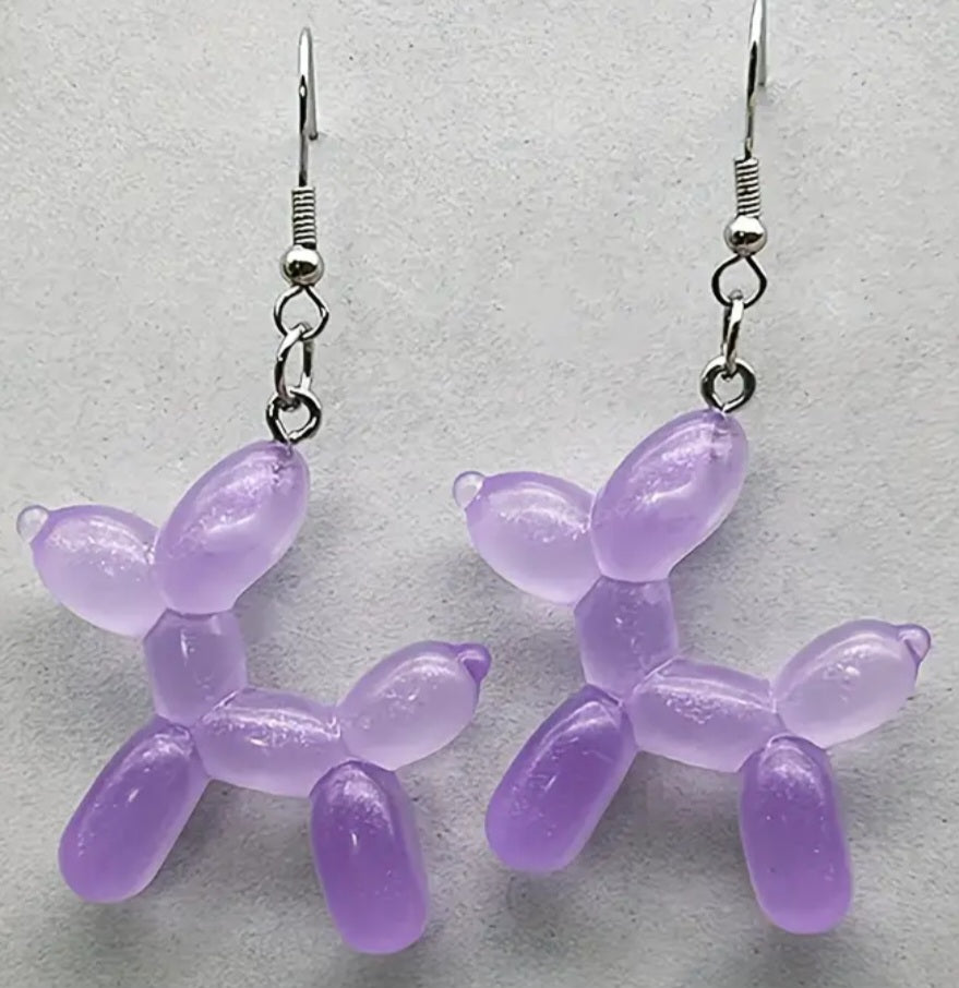 Acrylic Balloon Dog Transparent Purple Lilac Iconic Design Drop Dangle Earrings