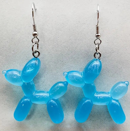 Acrylic Balloon Dog Transparent Light Blue Iconic Design Drop Dangle Earrings