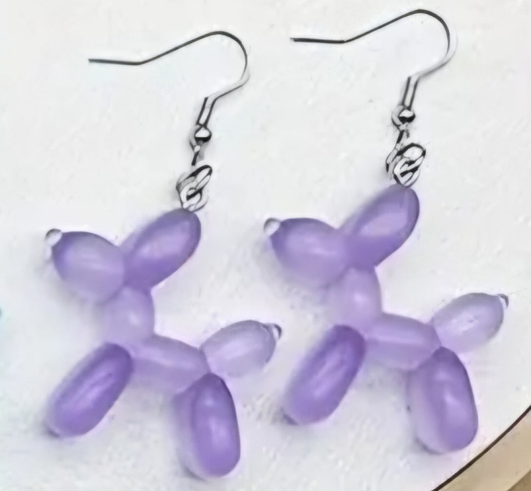 Acrylic Balloon Dog Transparent Purple Lilac Iconic Design Drop Dangle Earrings