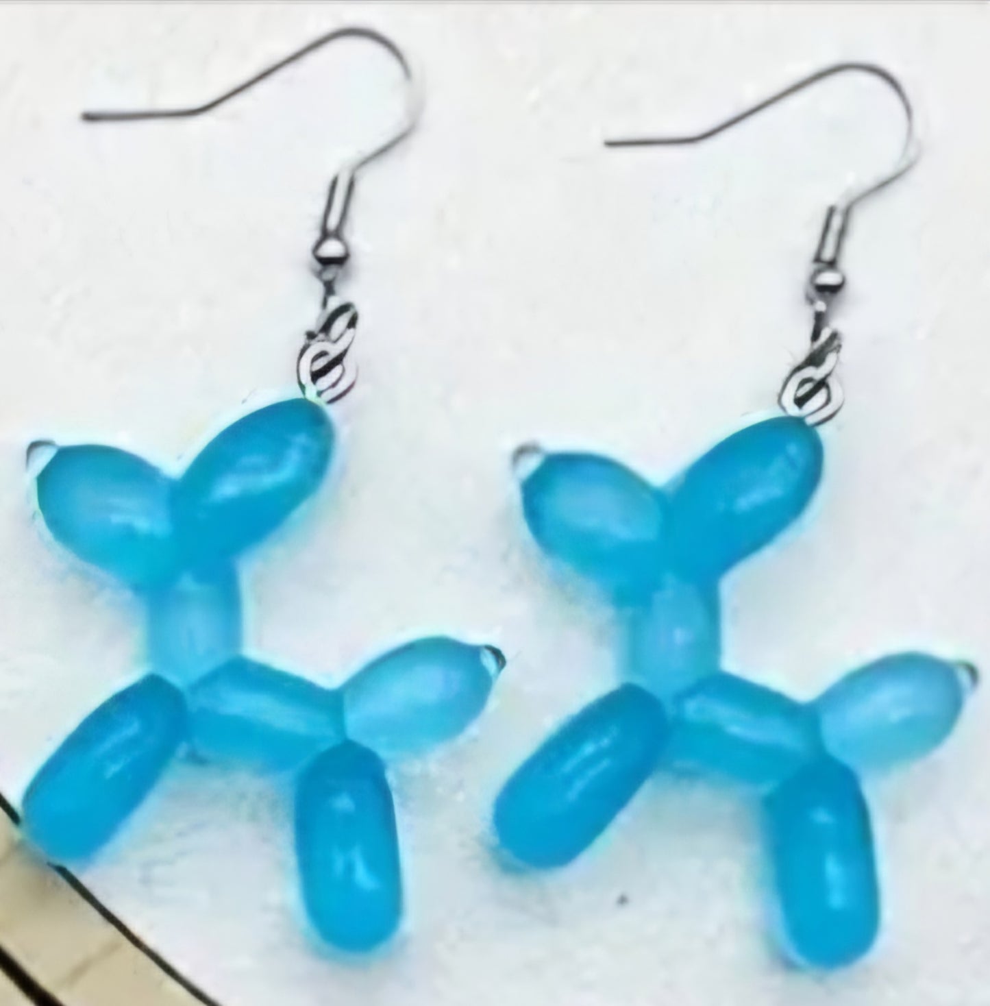 Acrylic Balloon Dog Transparent Light Blue Iconic Design Drop Dangle Earrings