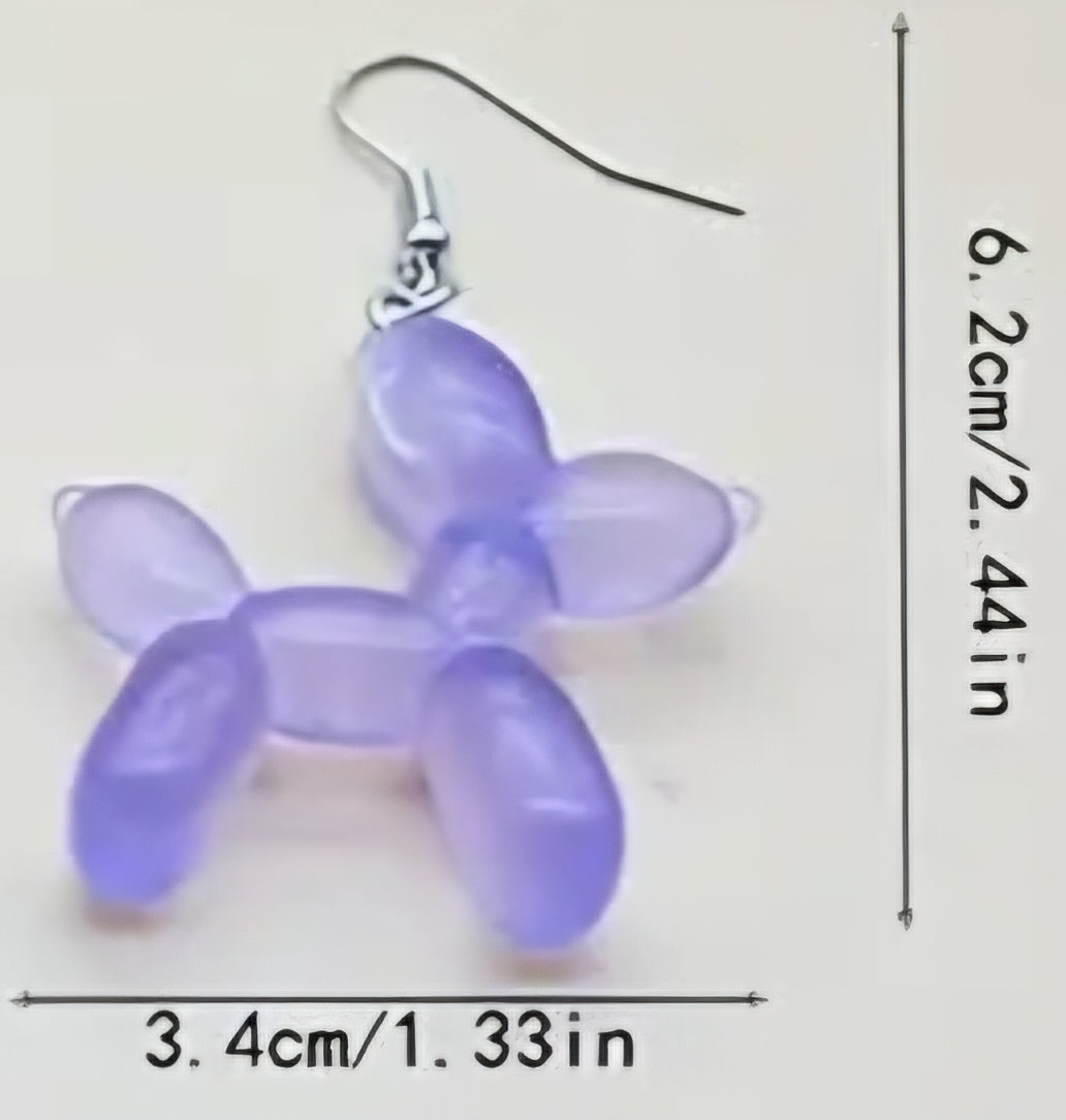 Acrylic Balloon Dog Transparent Purple Lilac Iconic Design Drop Dangle Earrings