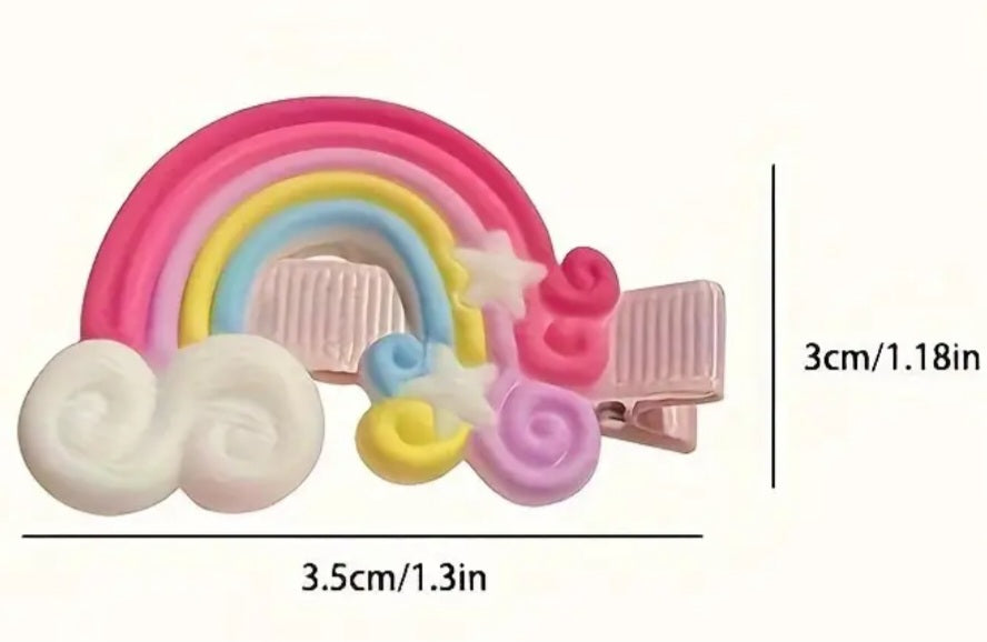 Cartoon Rainbows Unicorns 10 Piece Soft Rubber Like Resin Hair Clips