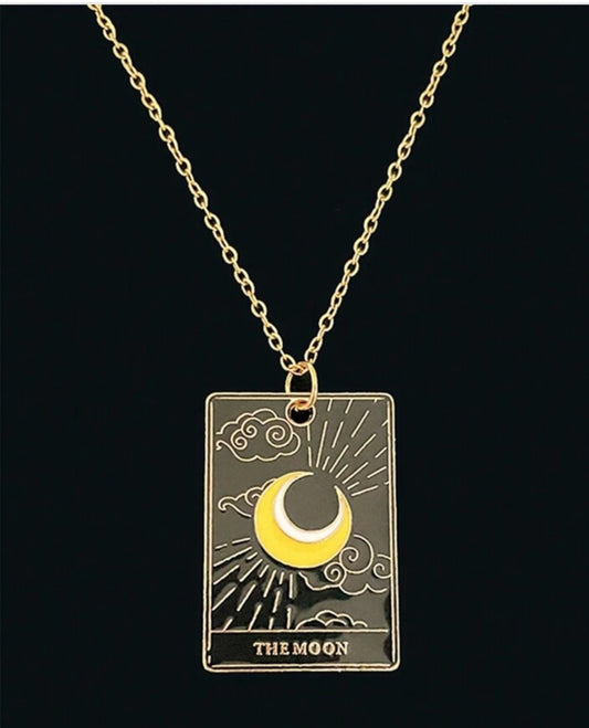 Fortune Teller Gothic Mystic Halloween Psychic Tarot Card The Moon Design Gold Plated Pendant Necklace