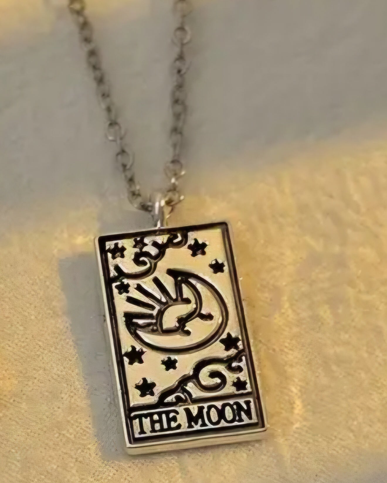 Fortune Teller Gothic Mystic Halloween Psychic Tarot Card The Moon Design Antique Silver Plated Pendant Necklace