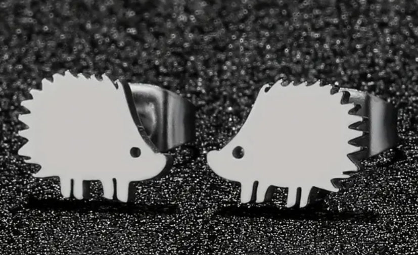 Adorable Hedgehog Design Silver Plated Stainless Steel Small Teeny Stud Earrings