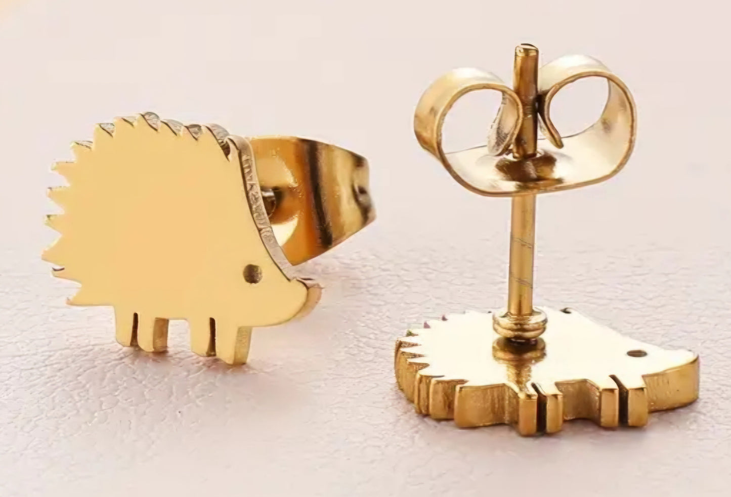 Adorable Hedgehog Design Gold Plated Stainless Steel Small Teeny Stud Earrings