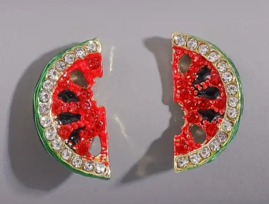 Fruit Watermelon Slice Rhinestone Inlay Tiny Stud Earrings