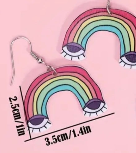 Acrylic Cartoon Rainbow Eyes Ball Design Dangle Earrings