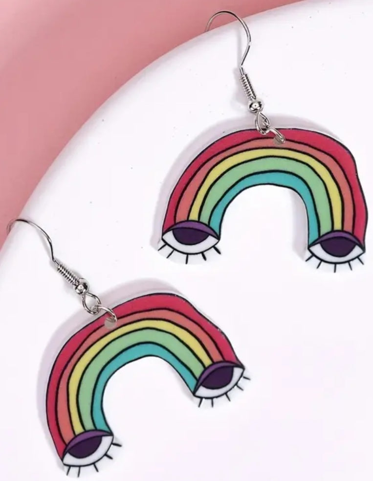 Acrylic Cartoon Rainbow Eyes Ball Design Dangle Earrings