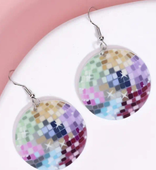 Acrylic Cartoon Disco Ball Design Dangle Earrings