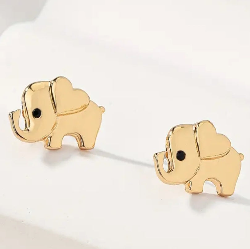 Adorable Gold Plated Baby Elephant Fortune Small Stud Earrings