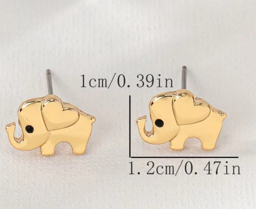 Adorable Gold Plated Baby Elephant Fortune Small Stud Earrings