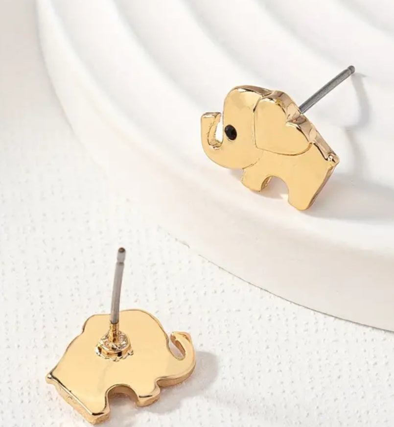 Adorable Gold Plated Baby Elephant Fortune Small Stud Earrings