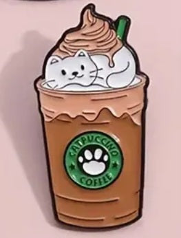 Frappe Iced Coffee Catpuccino Cat Coffee Cup Starbucks Inspired Enamel Steel Pin Brooch Badge