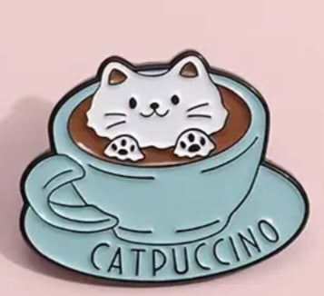 Cappuccino Catpuccino Cat Coffee Cup Enamel Steel Pin Brooch Badge