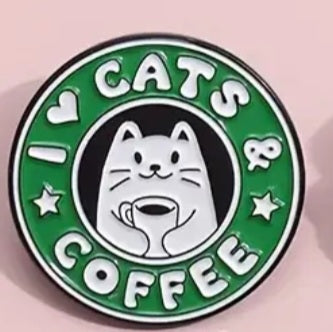 I Love Cats And Coffee Starbucks Inspired Enamel Steel Pin Brooch Badge