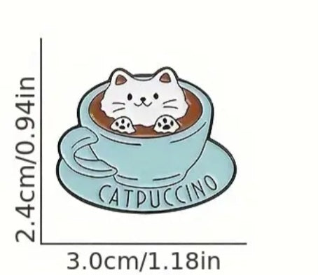 Cappuccino Catpuccino Cat Coffee Cup Enamel Steel Pin Brooch Badge