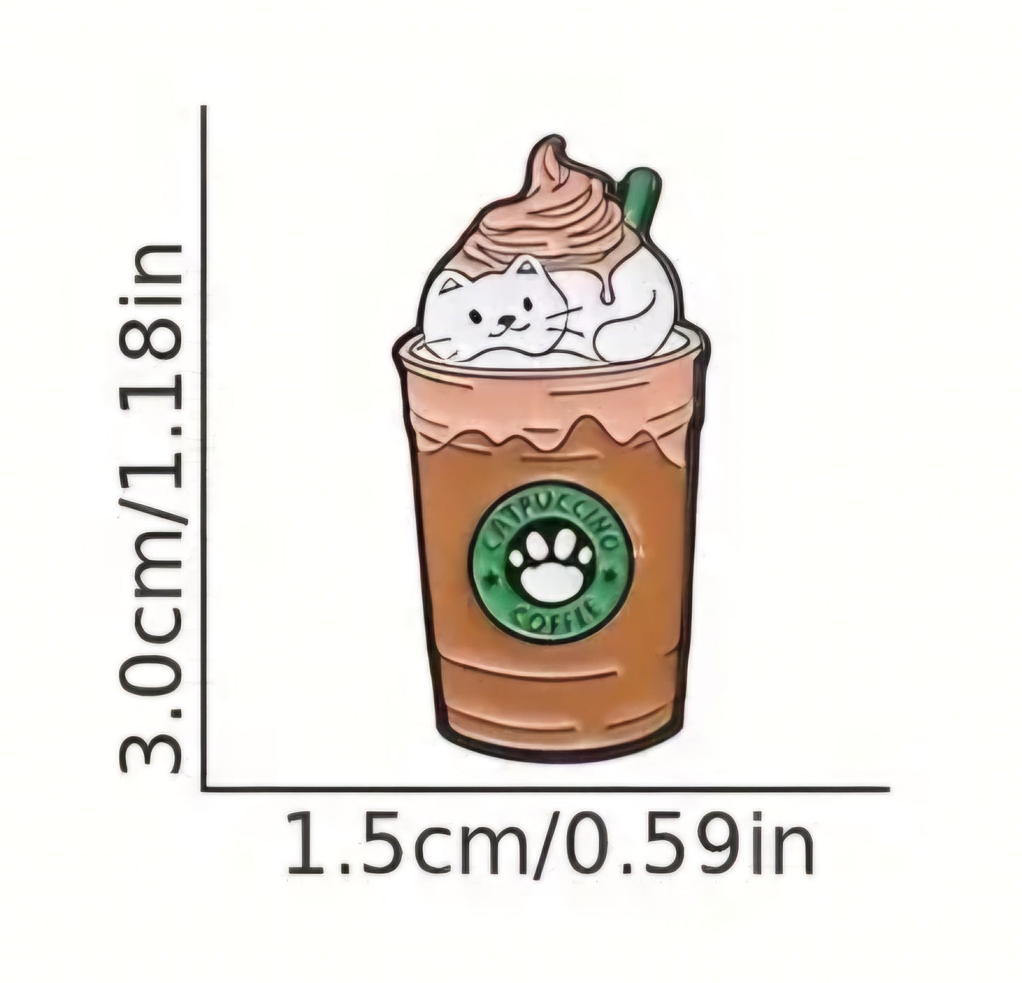 Frappe Iced Coffee Catpuccino Cat Coffee Cup Starbucks Inspired Enamel Steel Pin Brooch Badge