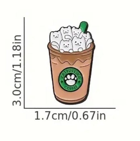 Frappe Iced Coffee Catpuccino Cats Kittens Coffee Cup Starbucks Inspired Enamel Steel Pin Brooch Badge