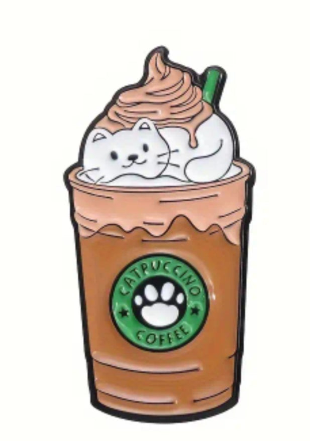 Frappe Iced Coffee Catpuccino Cat Coffee Cup Starbucks Inspired Enamel Steel Pin Brooch Badge