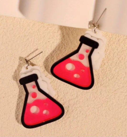 Acrylic Chemistry Beaker Scientist Large Pink Design Drop Dangle Earrings