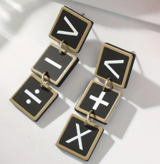 Acrylic Math Equation Symbol Square Design Drop Dangle Earrings