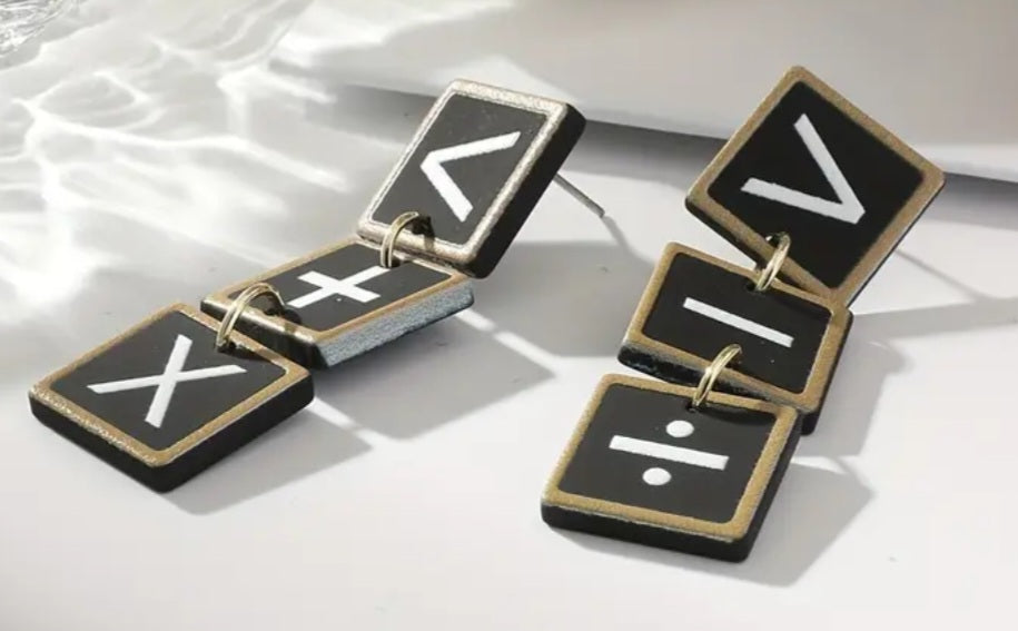 Acrylic Math Equation Symbol Square Design Drop Dangle Earrings