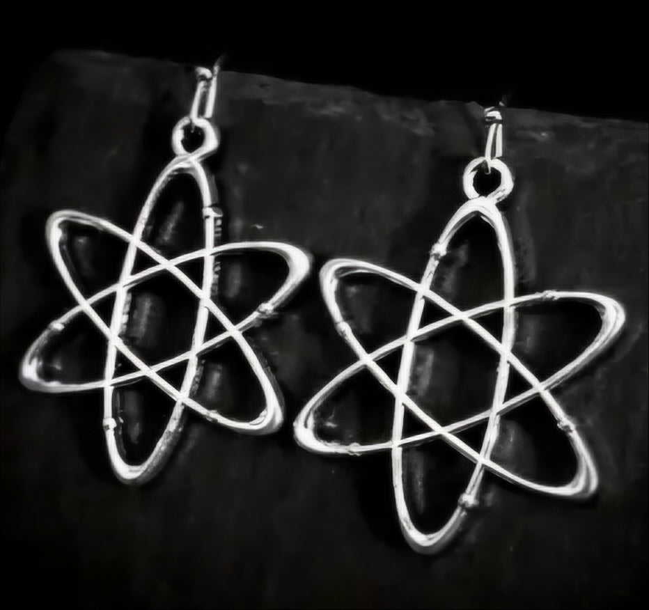 Atom Atomic Symbol Chemistry Physics Design Silver Plated Drop Dangle Earrings