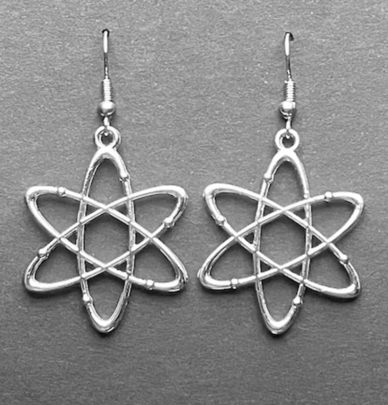 Atom Atomic Symbol Chemistry Physics Design Silver Plated Drop Dangle Earrings