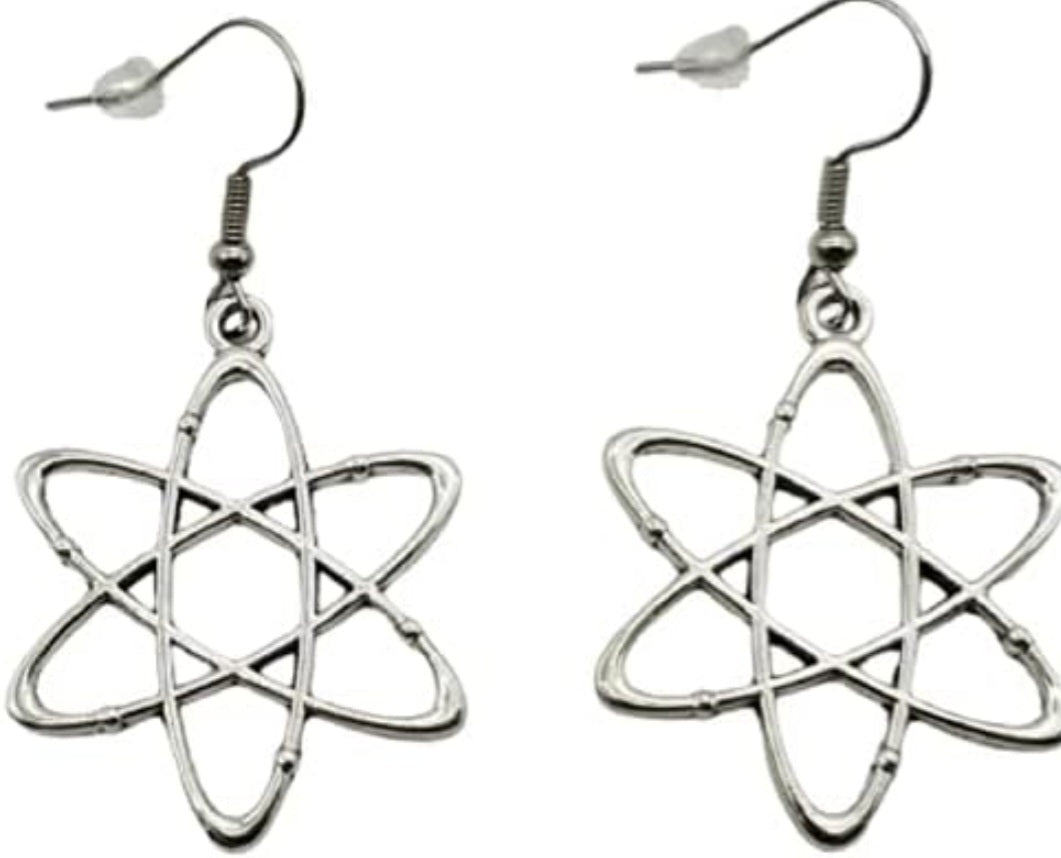 Atom Atomic Symbol Chemistry Physics Design Silver Plated Drop Dangle Earrings