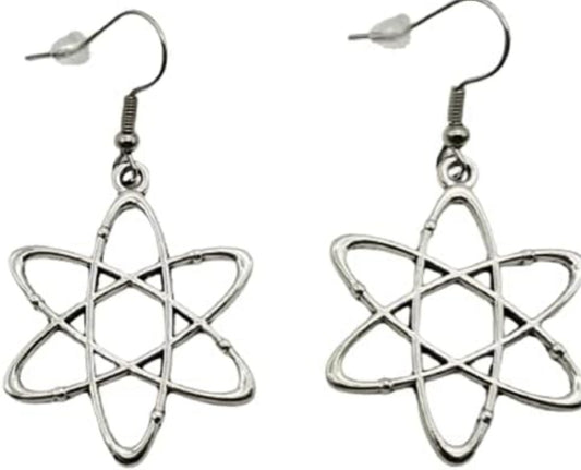 Atom Atomic Symbol Chemistry Physics Design Silver Plated Drop Dangle Earrings