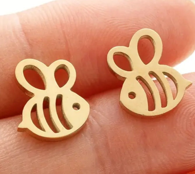 Adorable Bumble Bee Design Gold Plated Stainless Steel Small Teeny Stud Earrings