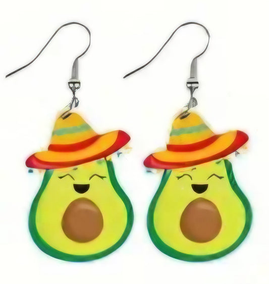 Acrylic Fun Cartoon Mexican Cinco De Mayo Fiesta Party Avacado Drop Dangle Earrings