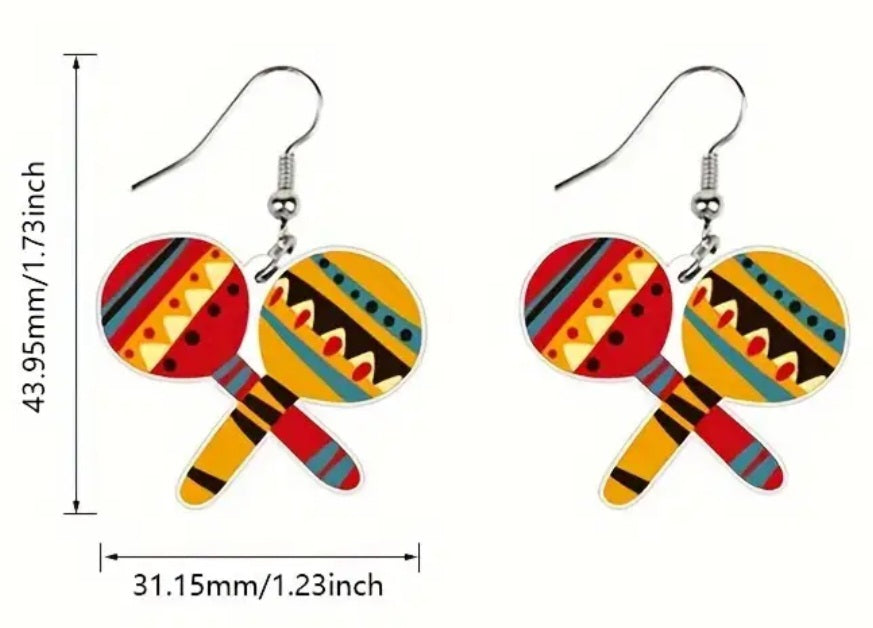 Acrylic Fun Cartoon Mexican Cinco De Mayo Fiesta Party Shakers Drop Dangle Earrings