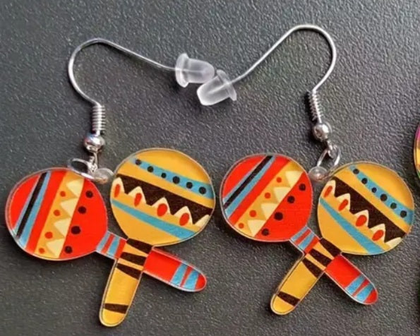 Acrylic Fun Cartoon Mexican Cinco De Mayo Fiesta Party Shakers Drop Dangle Earrings