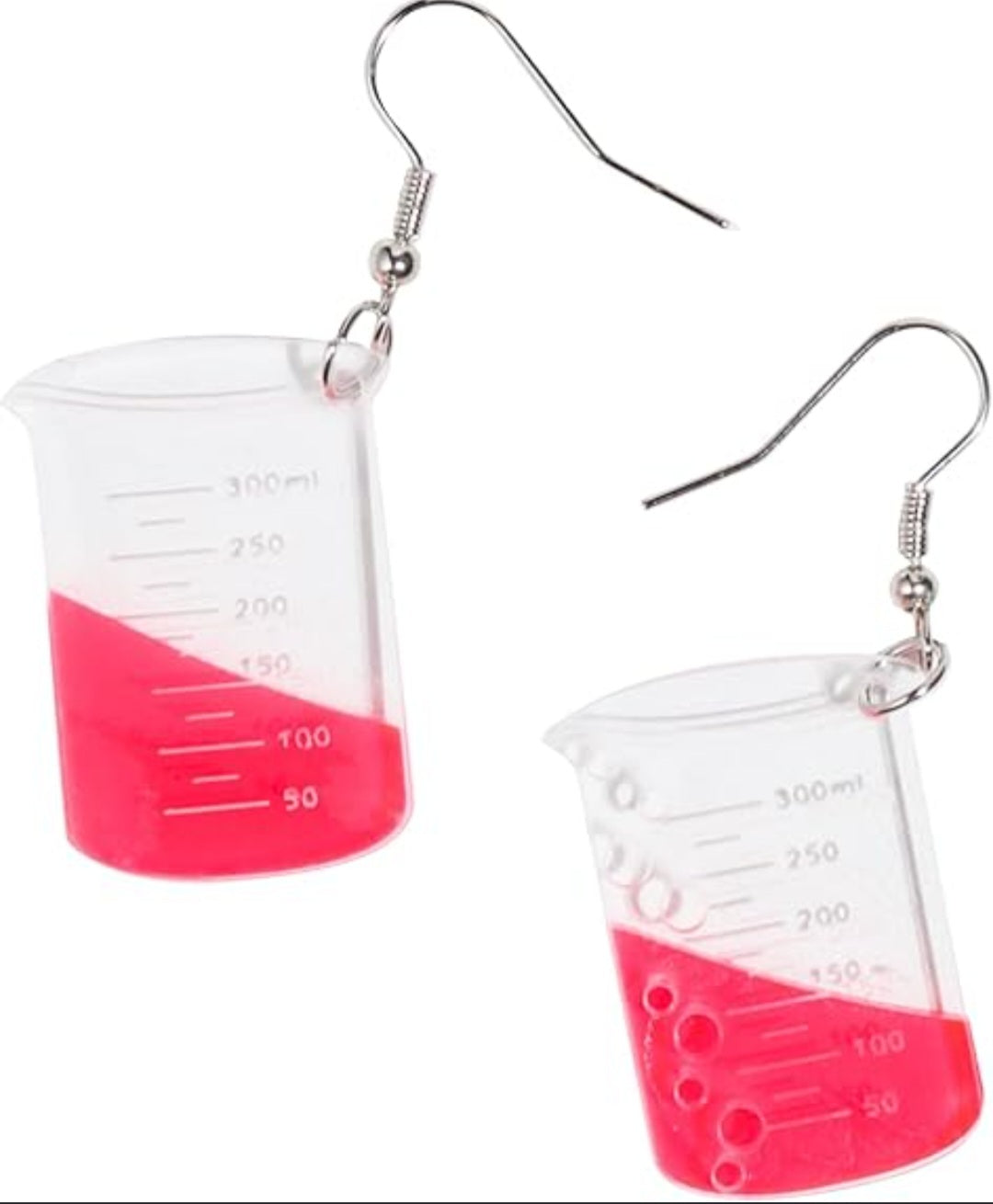 Acrylic Chemistry Beaker Flask Scientist Large Fluro Pink  Design Drop Dangle Earrings