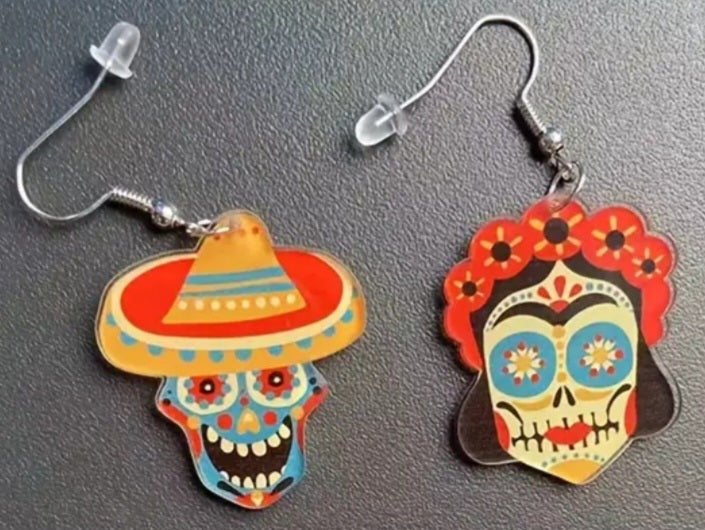 Acrylic Fun Cartoon Mexican Cinco De Mayo Fiesta Party Sugar Skull Drop Dangle Earrings