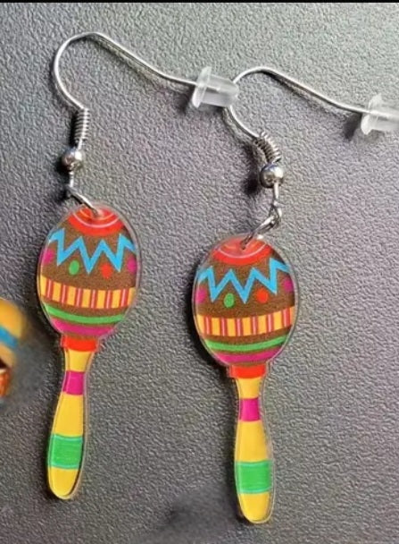 Acrylic Fun Cartoon Mexican Cinco De Mayo Fiesta Party Shakers Drop Dangle Earrings