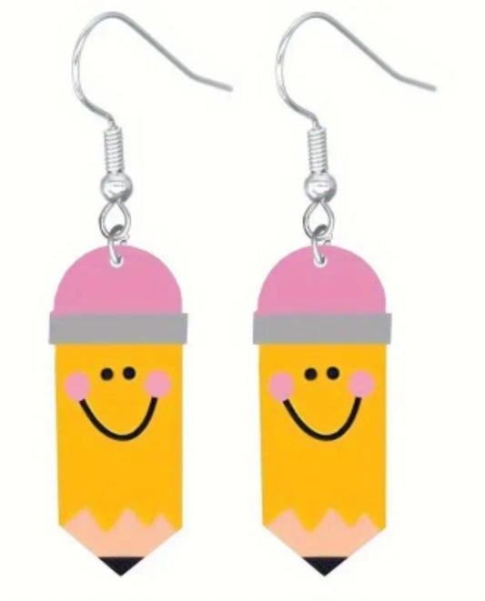 Acrylic Cartoon Happy Pencil Design Drop Dangle Earrings