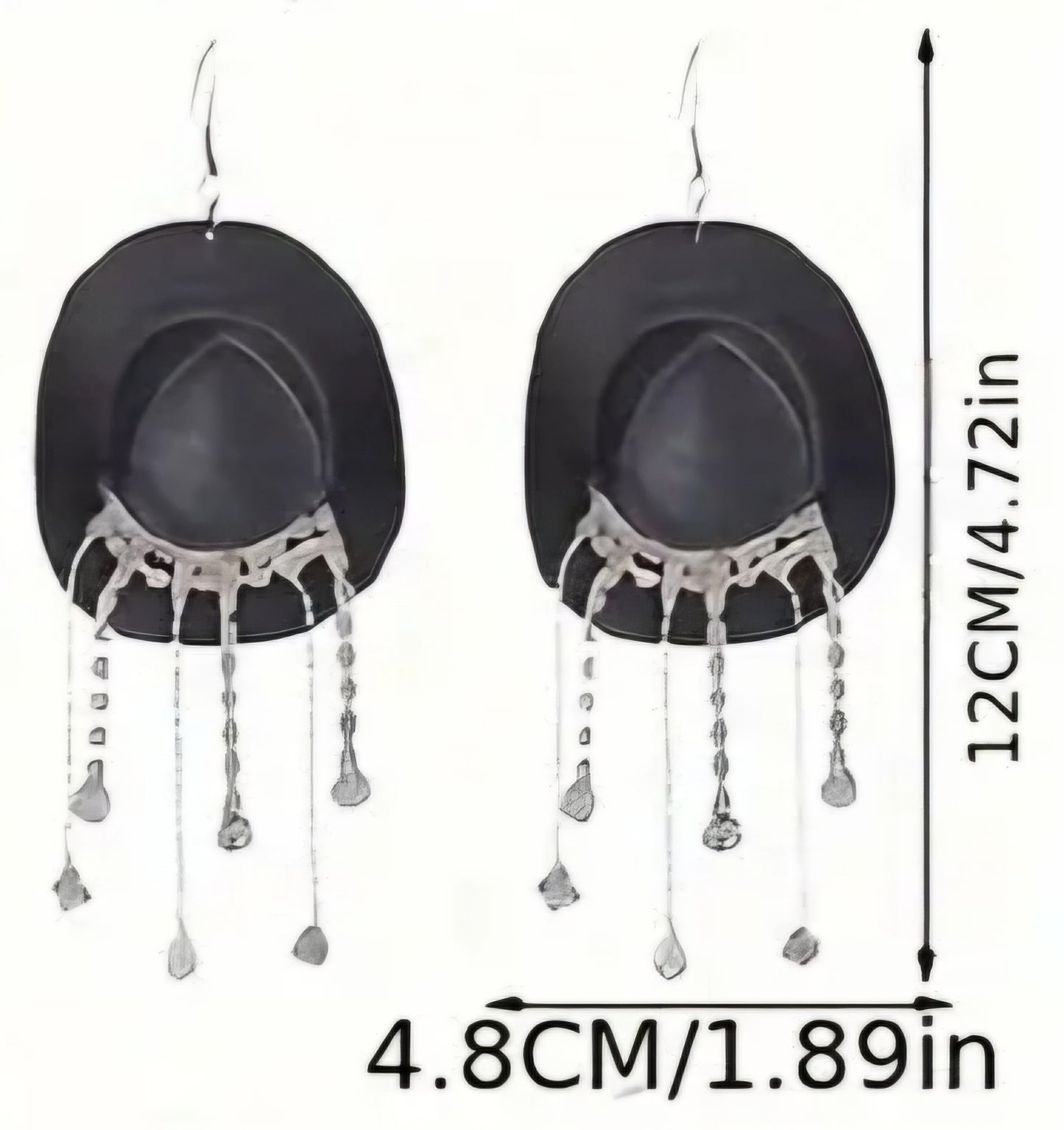 Acrylic Black Western Cowboy Cowgirl Hat With Rhinestone Dangle Embellishments Drop Earrings