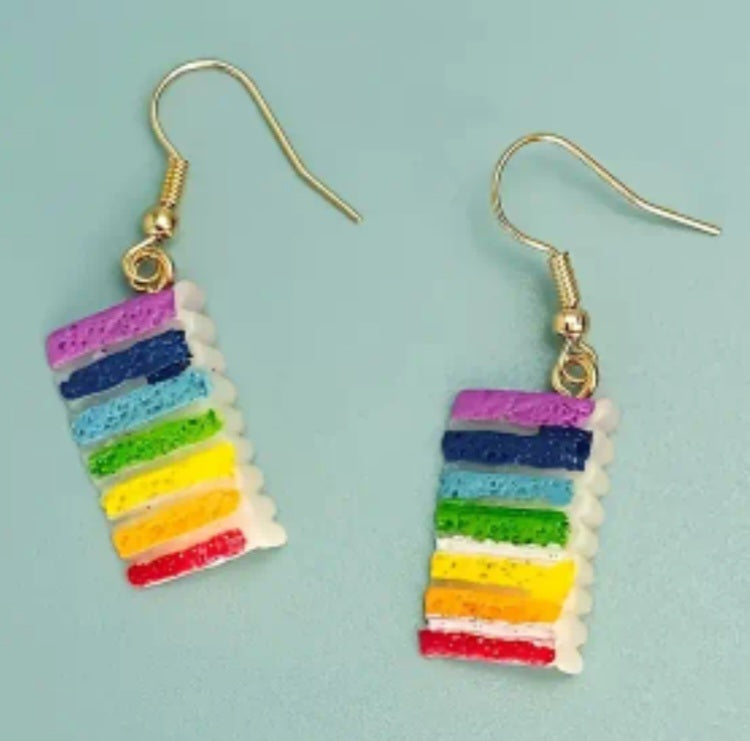 Acrylic Cartoon Cake Rainbow Slice Design Bithday Party Small Drop Dangle Earrings