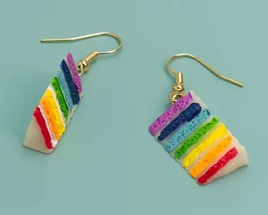 Acrylic Cartoon Cake Rainbow Slice Design Bithday Party Small Drop Dangle Earrings