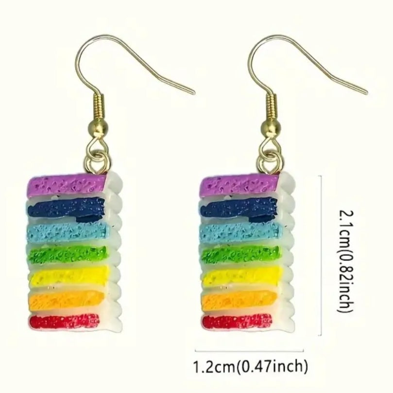 Acrylic Cartoon Cake Rainbow Slice Design Bithday Party Small Drop Dangle Earrings