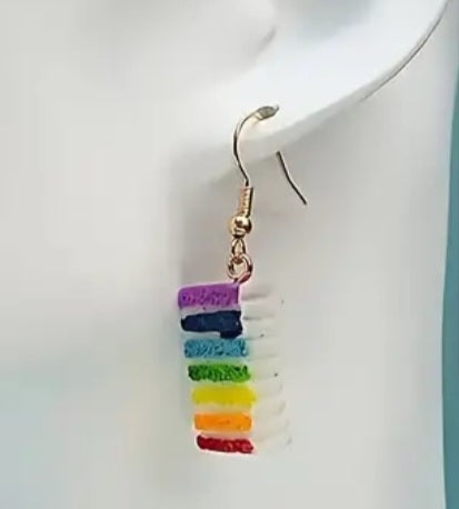 Acrylic Cartoon Cake Rainbow Slice Design Bithday Party Small Drop Dangle Earrings