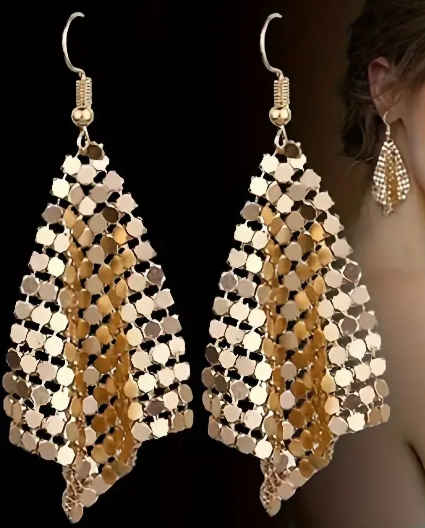 Chain Mail Disco Glo Mesh Inspired Metal Gold Drop Dangle Earrings