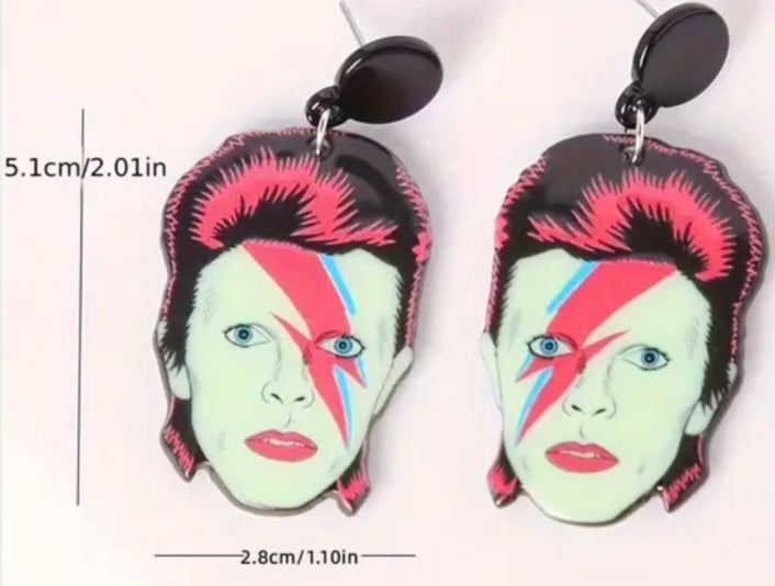 Acrylic David Bowie Ziggy Stardust Inspired Rock Star Design Drop Dangle Earrings