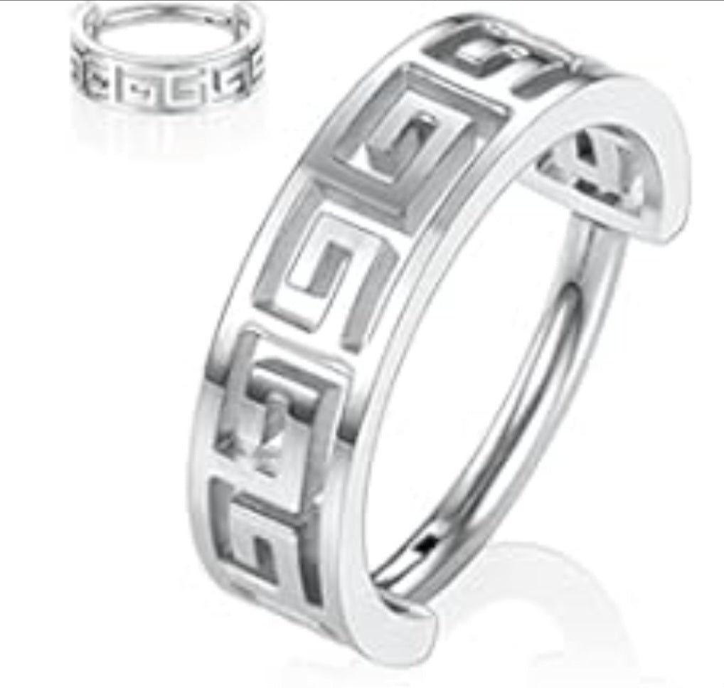 Greek Key Design Silver Plated Copper Filled Teeny Tiny Huggie Style Hoop Earrings