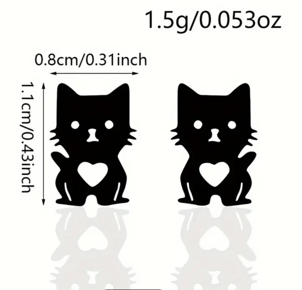 Adorable Cat Kitty Heart Design Gold Plated Stainless Steel Small Teeny Stud Earrings